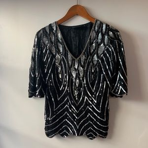 Sequined black & silver vintage top